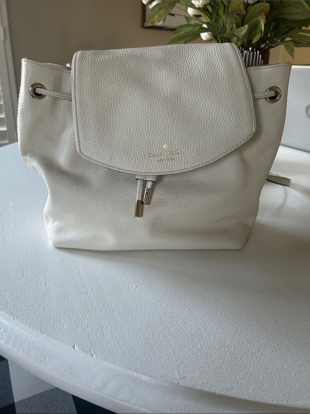 kate spade White Pebbled Leather Drawstring Shoulder Bag